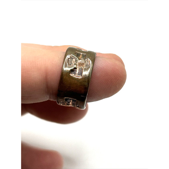 VTG Native American Size 6? 1" Solid Copper Ring Southwest Thunder Bird Signed - Picture 7 of 12
